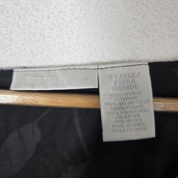 VTG Worthington Babydoll Top XL Black Purple Floral Surplice Neck Ruched Sides - Picture 9 of 14